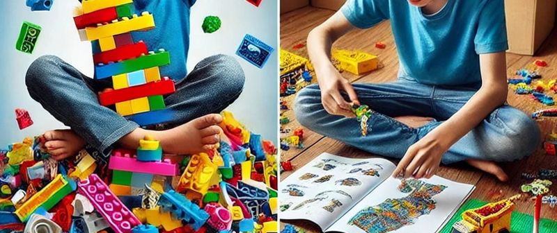 Legos building blocks, with and without instructions